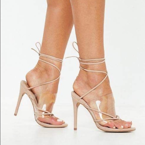 Misguided Clear Strap Lace Up Heeled Sandals - Picture 4 of 4